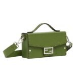 FENDI SELLERIA SOFT TRUNK BAGUETTE GREEN LEATHER BAG WITH 253 HAND-SEWN TOPSTITCHES