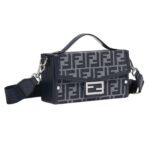 FENDI SOFT TRUNK BAGUETTE FF JACQUARD AND BLUE LEATHER BAG