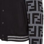 FENDI BLOUSON BLACK WOOL BOMBER JACKET