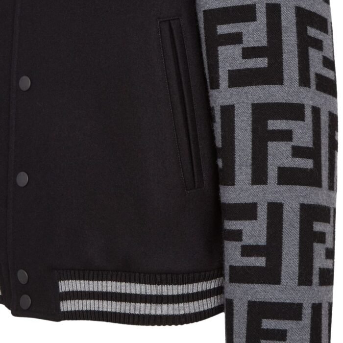 FENDI BLOUSON BLACK WOOL BOMBER JACKET