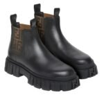 FENDI FORCE BROWN FF JACQUARD AND BLACK LEATHER CHELSEA BOOTS