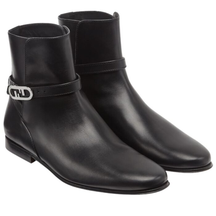 FENDI O'LOCK ANKLE BOOTS BLACK LEATHER