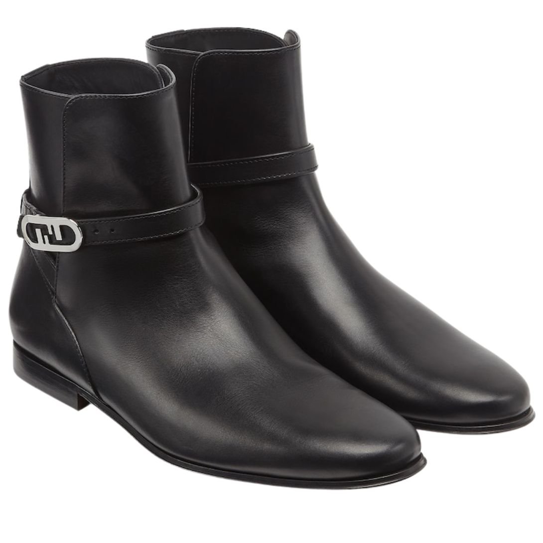3 FENDI O'LOCK ANKLE BOOTS BLACK LEATHER