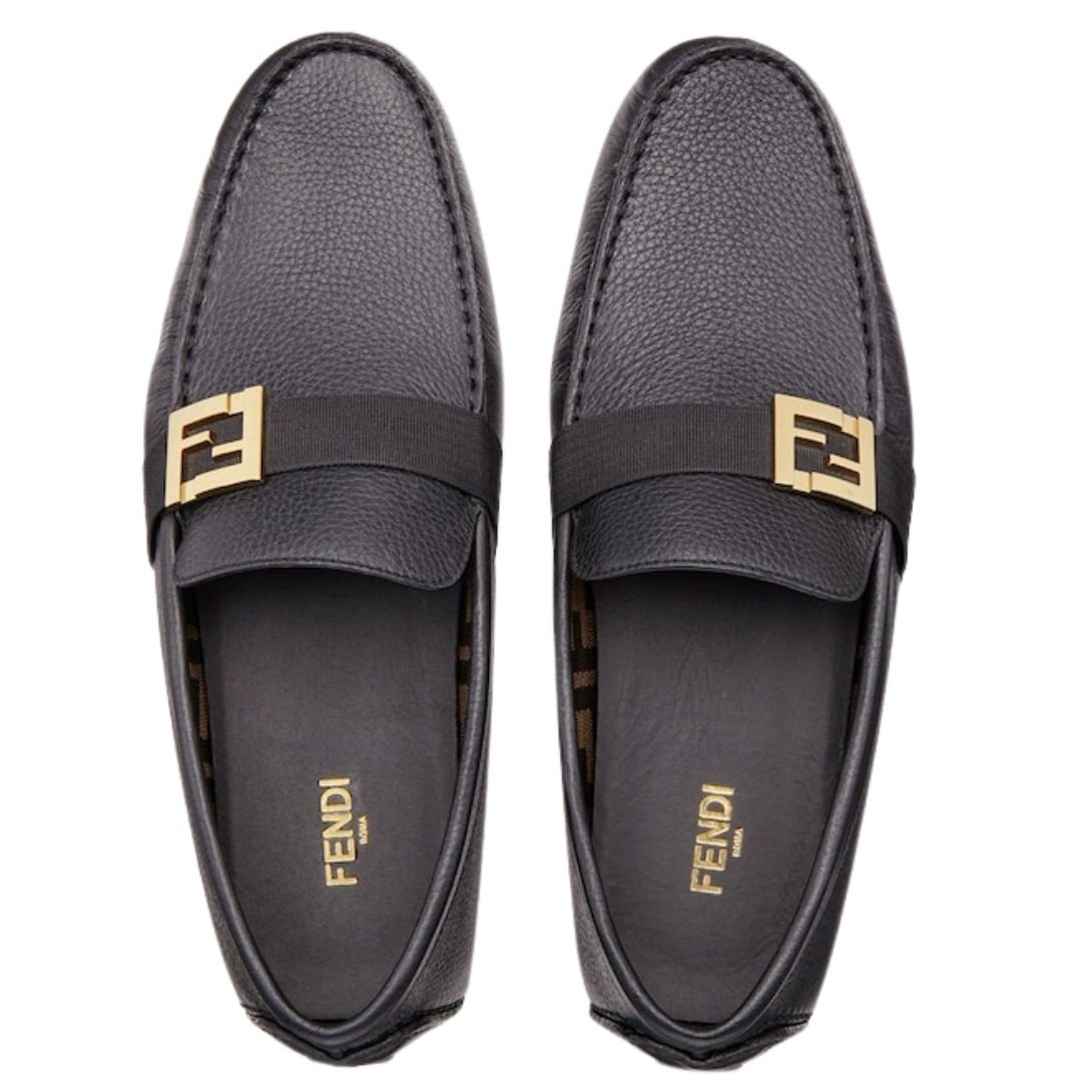 3 FENDI FF SQUARED BLACK LEATHER DRIVERS