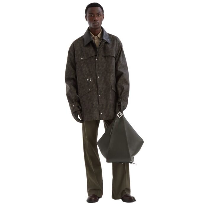 FENDI BROWN WAXED FF JACQUARD BLOUSON