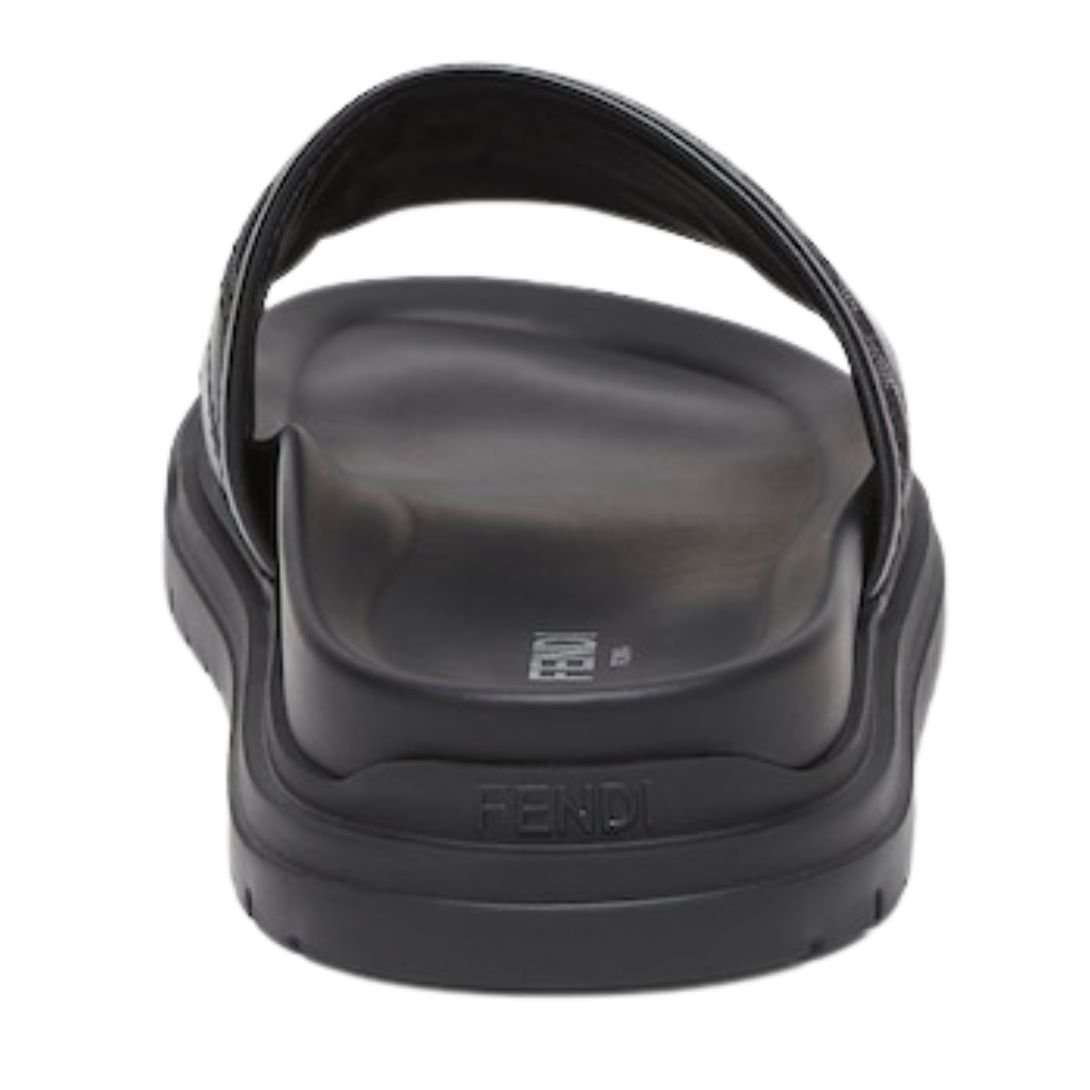 3 FENDI DIAGONAL SLIDES FF JACQUARD AND LEATHER SLIDES