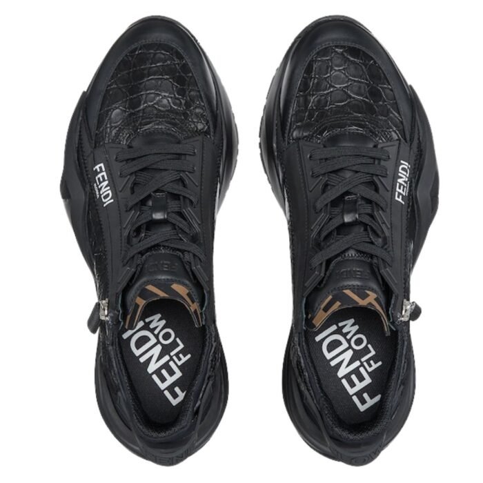 FENDI FLOW SNEAKERS BLACK CAIMAN LOW-TOPS
