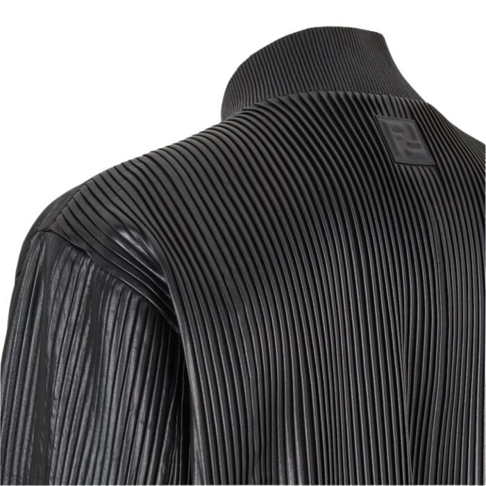 FENDI BLOUSON BLACK LEATHER PLEATED BOMBER JACKET