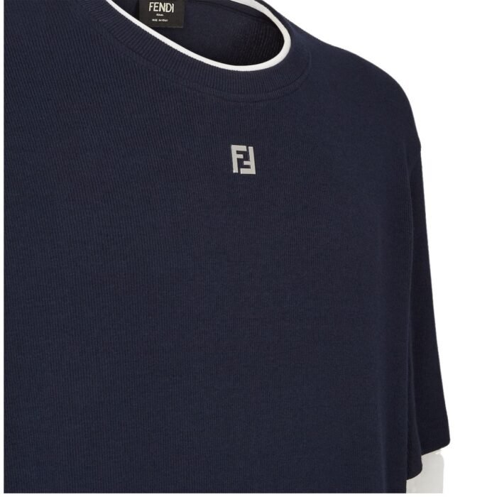 FENDI BLUE COTTON T-SHIRT