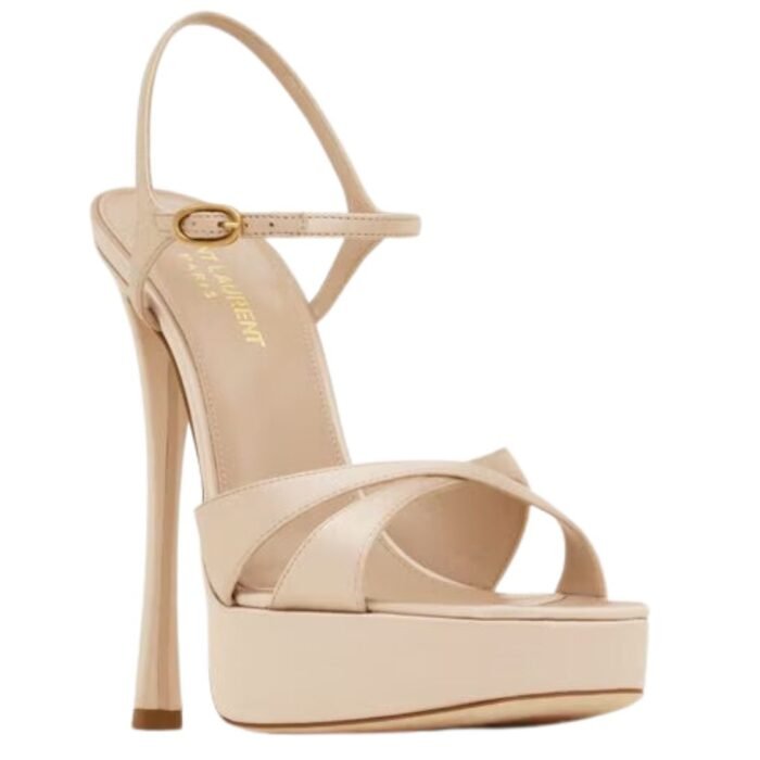 SAINT LAURENT DEBBIE PLATFORM SANDALS IN SATIN CREPE