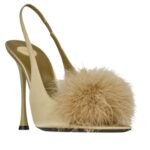 SAINT LAURENT PARADIS SANDALS IN SATIN AND FEATHERS