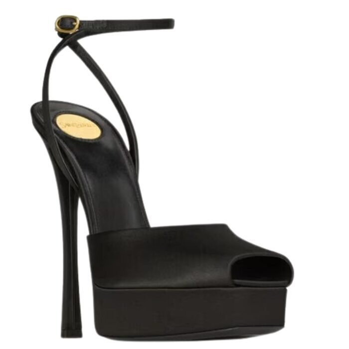 SAINT LAURENT LA SCANDALE PLATFORM SANDALS IN SATIN CREPE