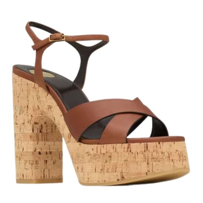 SAINT LAURENT BIANCA PLATFORM SANDALS IN SMOOTH LEATHER