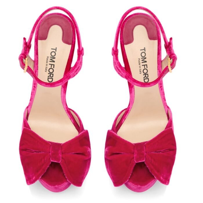 TOM FORD VELVET BRIGITTE PLATFORM SANDAL CRIMSON PINK