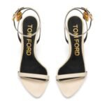 TOM FORD SHINY LEATHER PADLOCK POINTY NAKED SANDAL CHALK