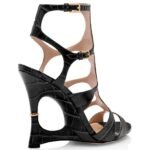 TOM FORD SHINY STAMPED CROCODILE LEATHER PARADIS CAGE SANDAL BLACK