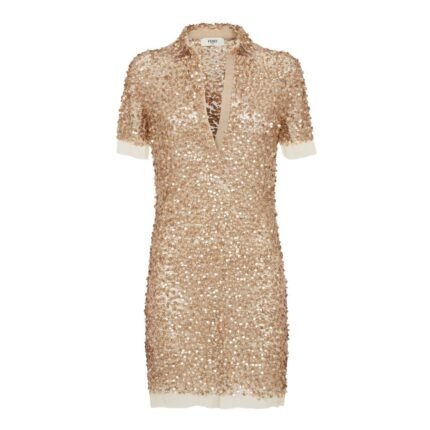 FENDI TULLE DRESS WITH GOLD-COLORED BEAD EMBROIDERY