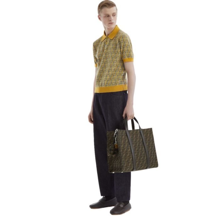 FENDI FF JACQUARD SHOPPER FABRIC BAG