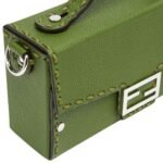 FENDI SELLERIA SOFT TRUNK BAGUETTE GREEN LEATHER BAG WITH 253 HAND-SEWN TOPSTITCHES