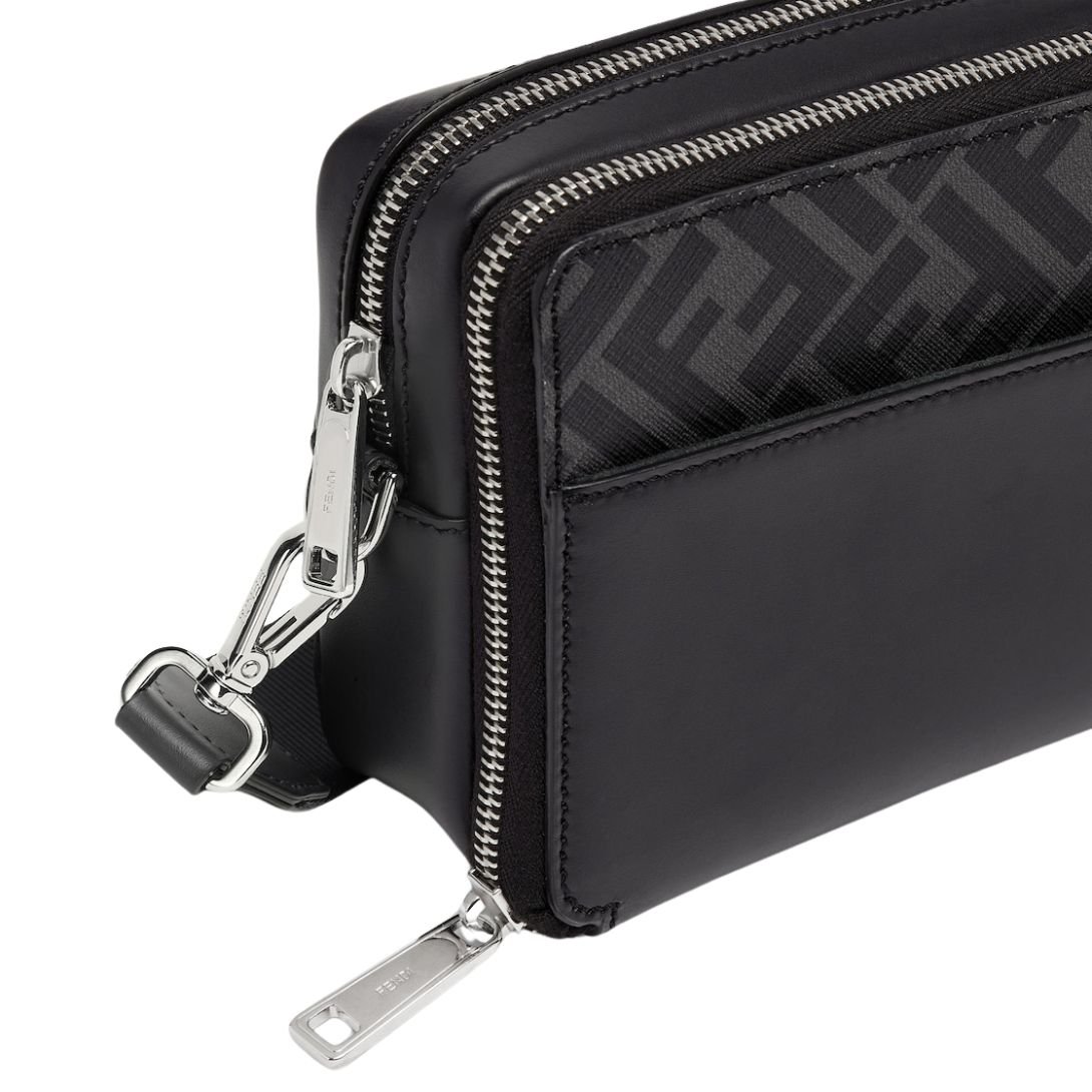 4 FENDI SQUARED FF CAMERA CASE ORGANIZER BLACK LEATHER AND FF BAG