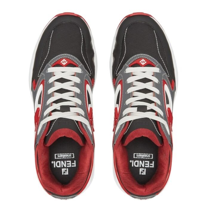 FENDI FORWARD SNEAKERS MESH AND LEATHER LOW-TOPS