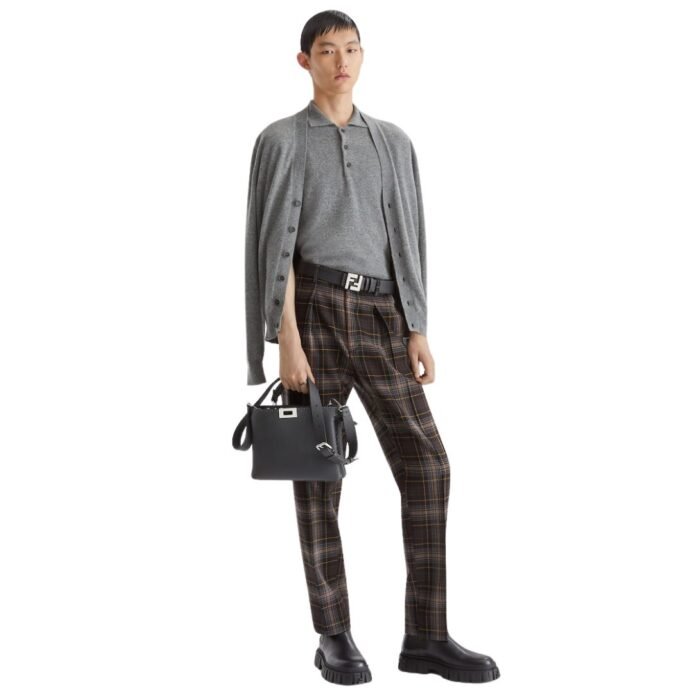 FENDI FORCE BROWN FF JACQUARD AND BLACK LEATHER CHELSEA BOOTS