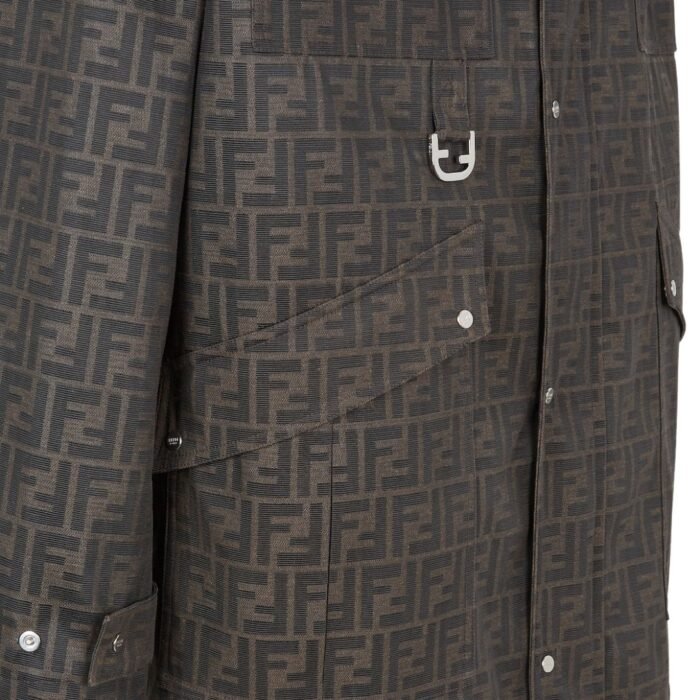 FENDI BROWN WAXED FF JACQUARD BLOUSON