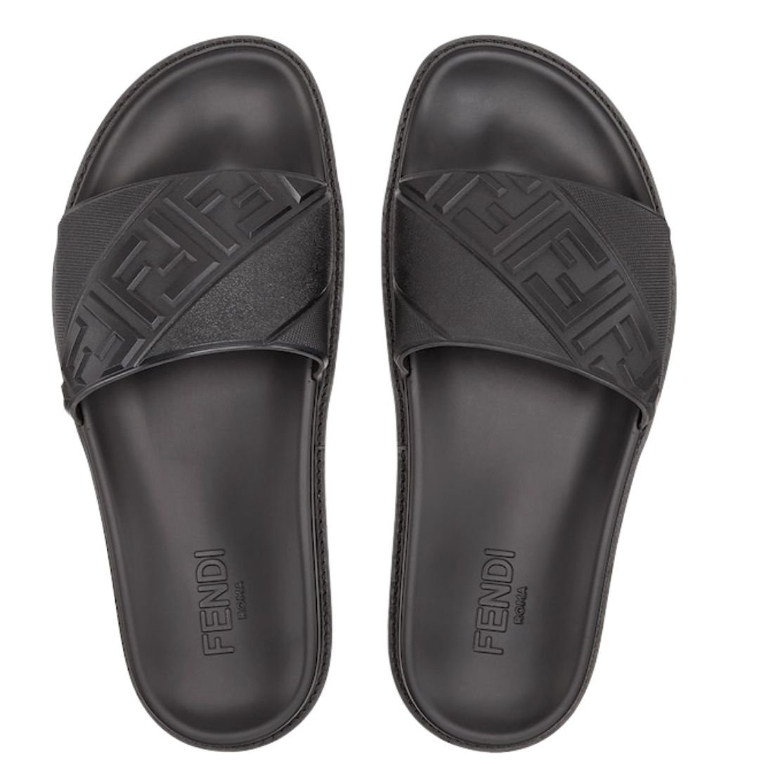 4 FENDI SLIDES BLACK RUBBER FOOTBED