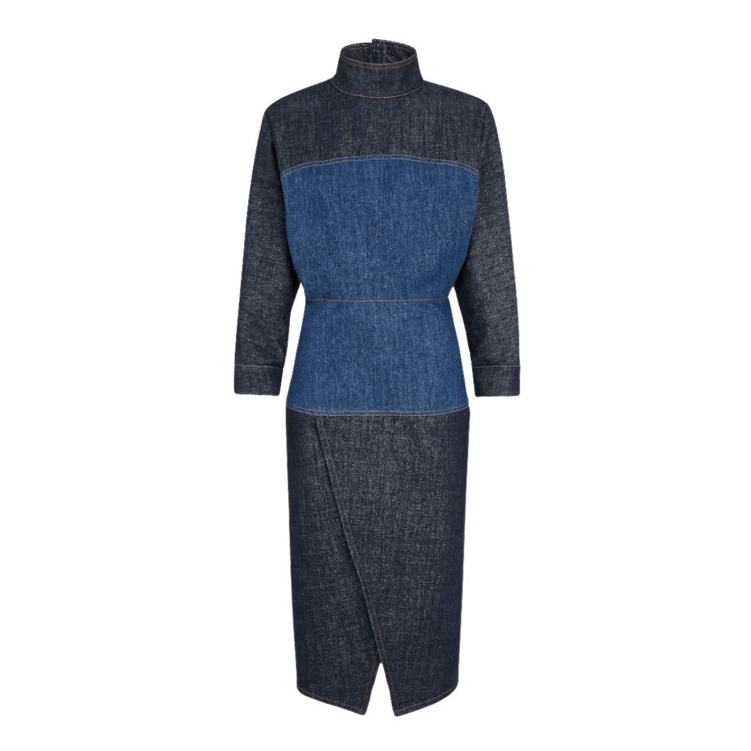 4 FENDI BLUE TWO TONE DENIM DRESS