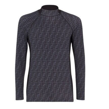 FENDI SWEATER BLUE FF LYCRA TURTLENECK TOP