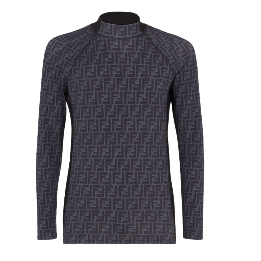 4 FENDI SWEATER BLUE FF LYCRA TURTLENECK TOP