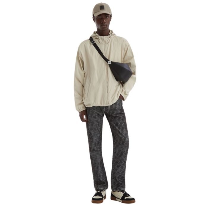 FENDI BLOUSON WHITE MICRO FF NYLON WINDBREAKER JACKET