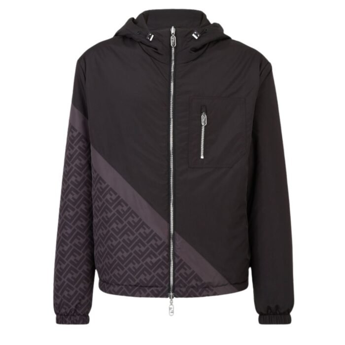 FENDI BLACK NYLON WINDBREAKER JACKET