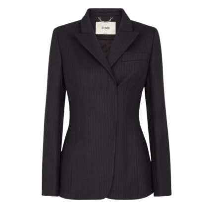FENDI JACKET BLACK PINSTRIPED WOOL BLAZER
