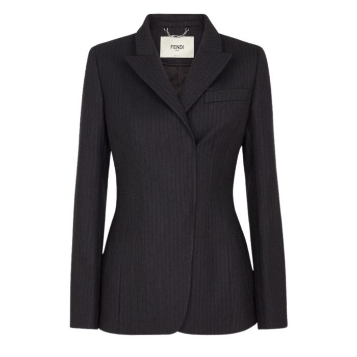 FENDI JACKET BLACK PINSTRIPED WOOL BLAZER