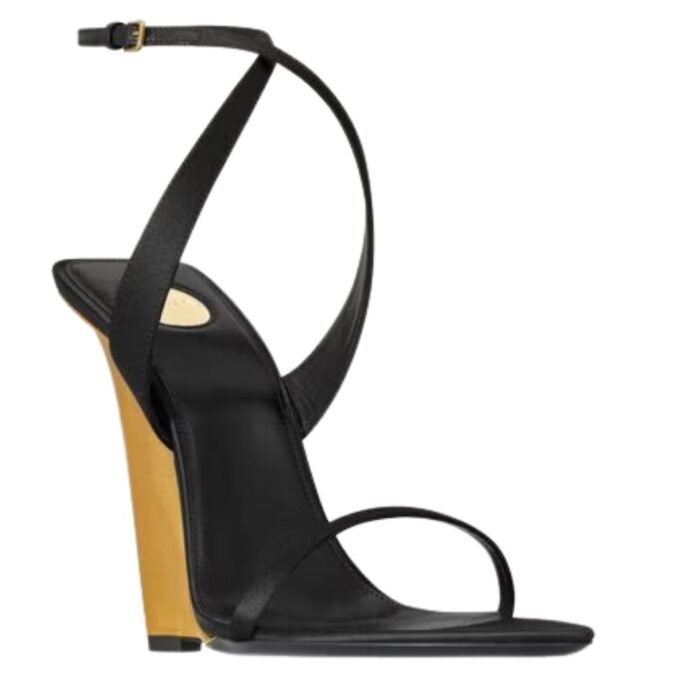 SAINT LAURENT SALOMÉ WEDGES IN SATIN CREPE AND METALLIC LEATHER