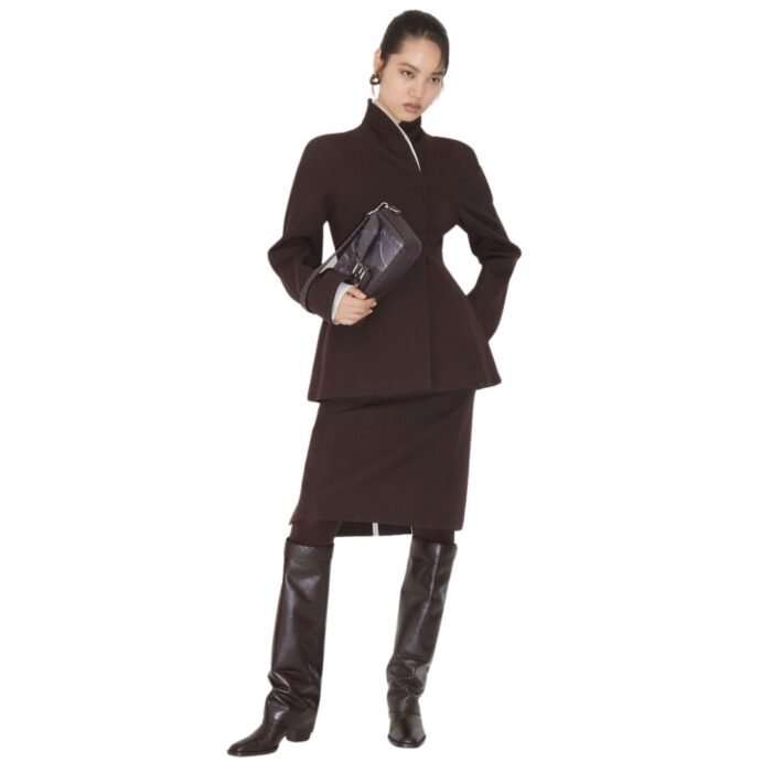 FENDI BURGUNDY GRAIN DE POUDRE WOOL SKIRT