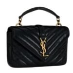 SAINT LAURENT COLLEGE MINI CHAIN BAG IN SHINY CRACKLED LEATHER