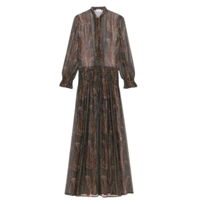 SAINT LAURENT LAVALLIÈRE DRESS IN LUREX PAISLEY SILK CREPON