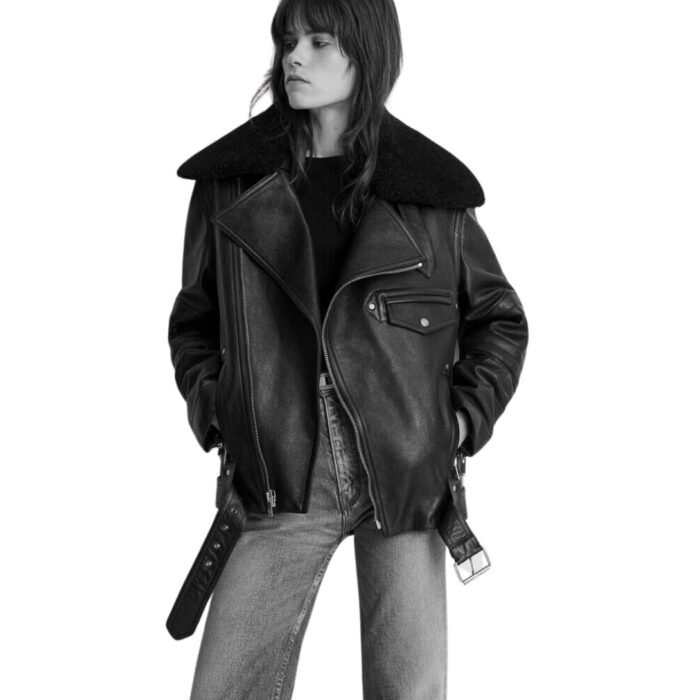 SAINT LAURENT BIKER JACKET IN VINTAGE LEATHER AND SHEARLING