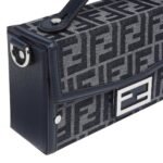 FENDI SOFT TRUNK BAGUETTE FF JACQUARD AND BLUE LEATHER BAG