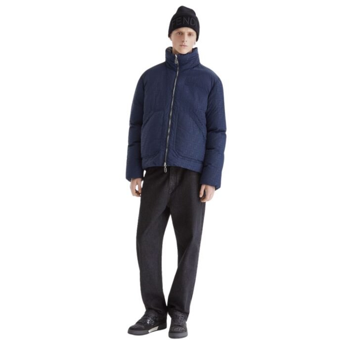FENDI BLUE FF NYLON PUFFER JACKET