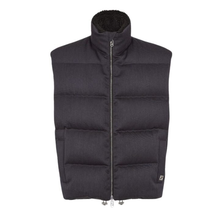 FENDI VEST BLACK WOOL TWILL GILET