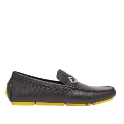 FENDI FF SQUARED BLACK LEATHER DRIVER LOAFERS