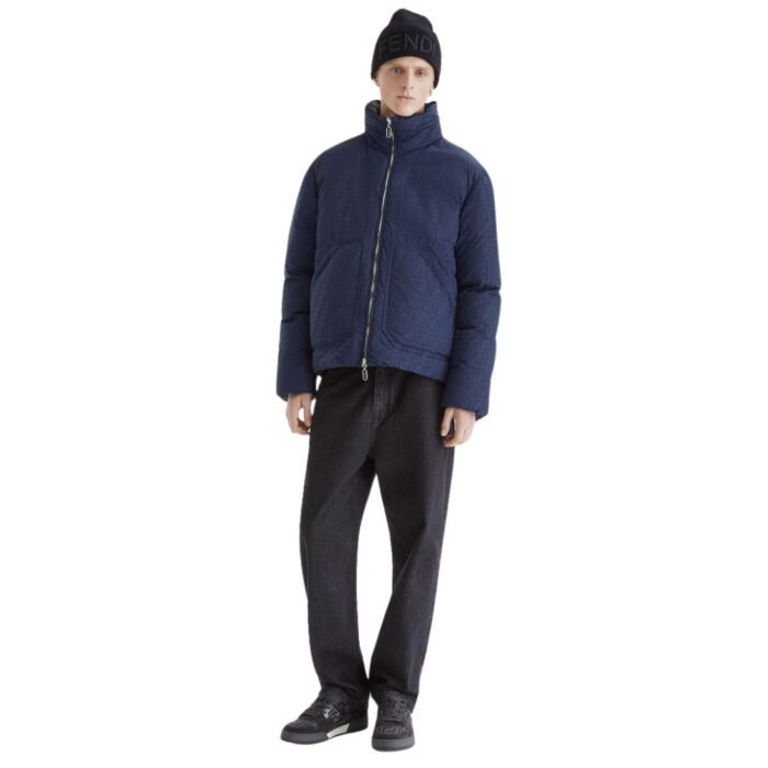 FENDI BLUE FF NYLON PUFFER JACKET