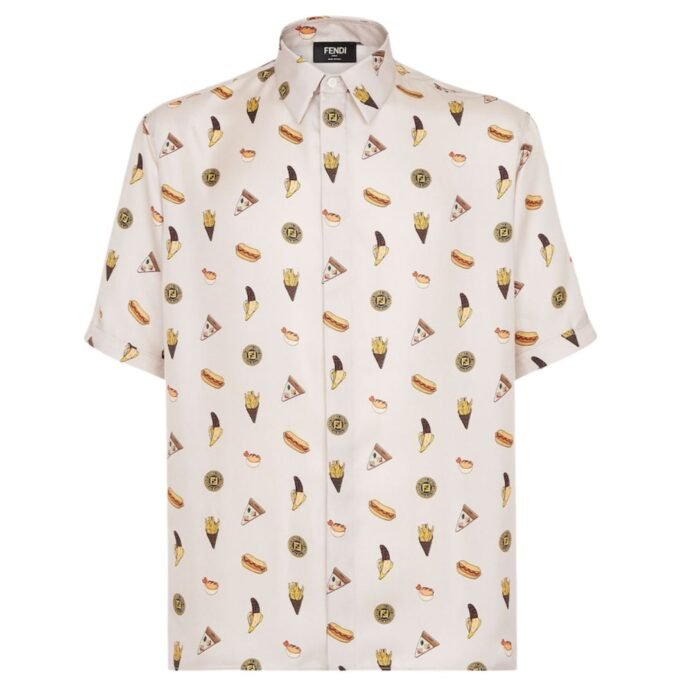 FENDI WHITE SILK FENDILICIOUS SHIRT