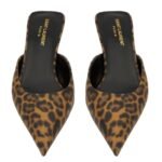 SAINT LAURENT BARBARA MULES IN LEOPARD GROSGRAIN