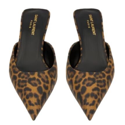 SAINT LAURENT BARBARA MULES IN LEOPARD GROSGRAIN