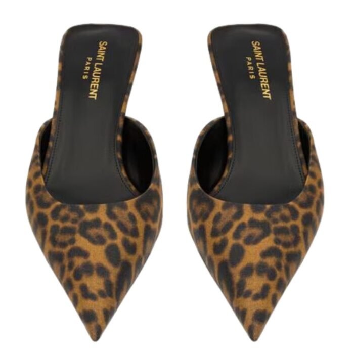 SAINT LAURENT BARBARA MULES IN LEOPARD GROSGRAIN