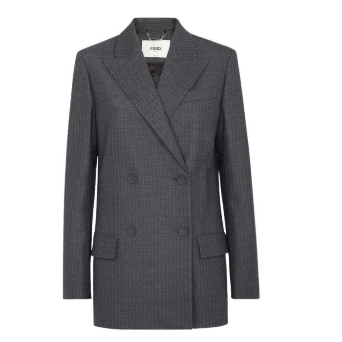 FENDI JACKET GRAY PINSTRIPED WOOL BLAZER